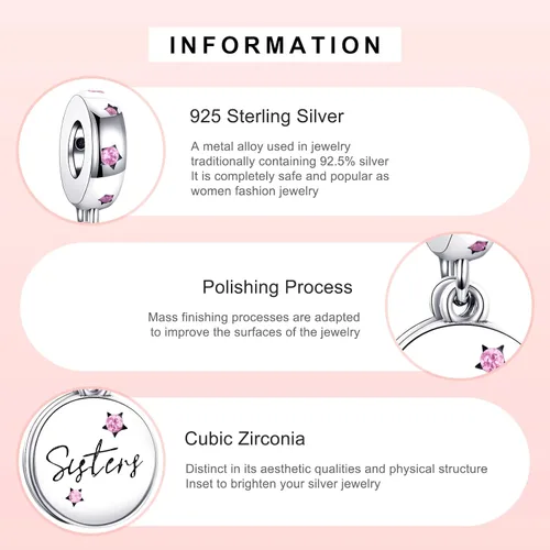 Vista 3 de EZ Tuxedo Forever Sister - Dijes colgantes de plata de ley 925 para pulseras, Metal, circonita
