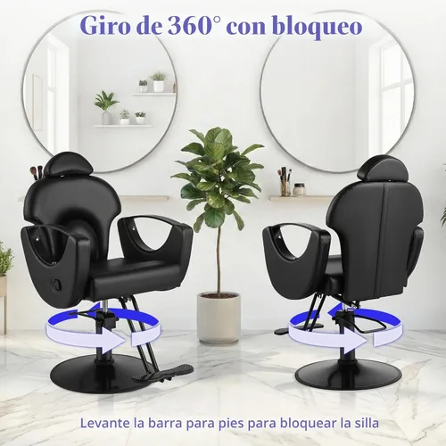Vista 5 de Silla de peluquero reclinable para estilista Todo negro