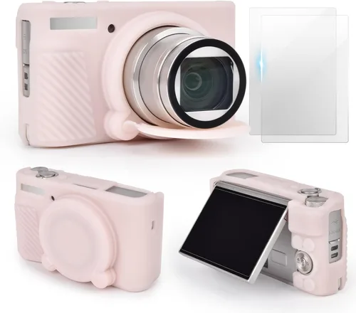 Vista 8 de VOVMOEYA SX740 - Juego de accesorios para funda de cámara [con 2 películas LCD templadas], funda protectora de silicona compatible con cámara Beige