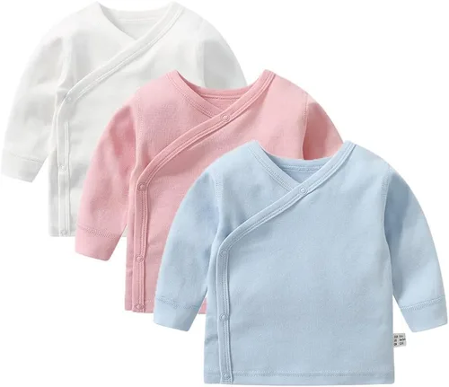 Vista 17 de HAOLUKI Baby Long Sleeve Side-snap Cotton Shirt Unisex Newborn Girls Boys Kimono Tee Shirts Top