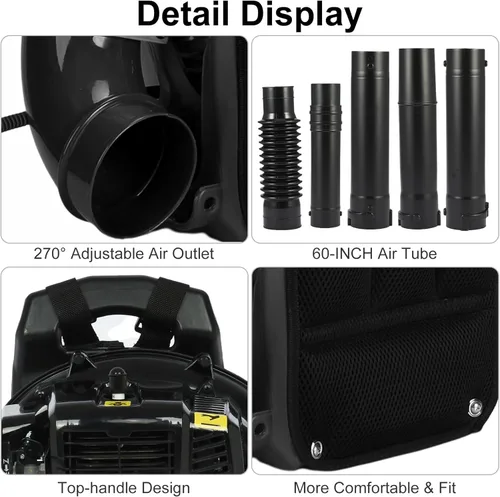 Vista 4 de Soplador de hojas de mochila a gas, soplador de hojas de gas de 52 CC, soplador de hojas de 2 tiempos de 550 CFM, sopladores de gas de 6800 RPM