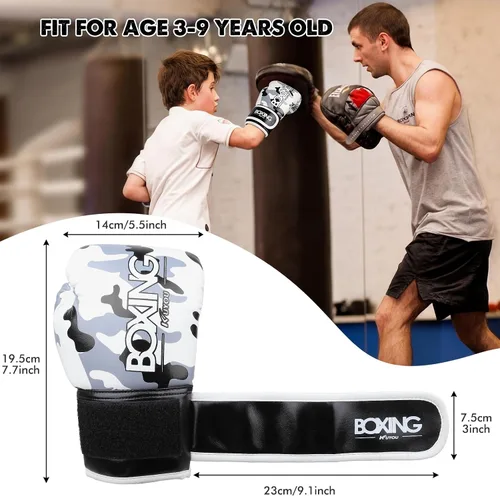 Vista 3 de Guantes de boxeo para niños, guantes de boxeo para niños de 3 a 9 años, para niños y niñas, de poliuretano con dibujos animados, guantes de boxeo