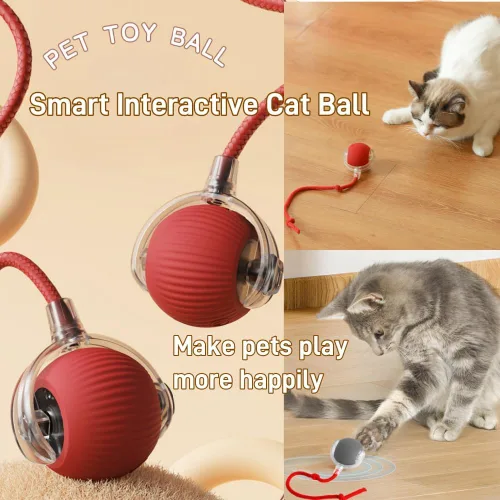 Vista 3 de Pelota de Gato Interactiva, Nuevas Bolas de Gato con Movimiento de Agilidad, Juguetes Automáticos de Bola para Gato con Cordón Imitación de Ratón