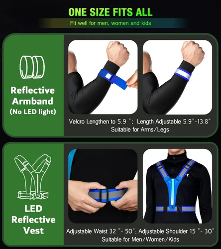 Vista 6 de Chaleco reflectante para correr con luz LED, chaleco reflectante recargable de alta visibilidad