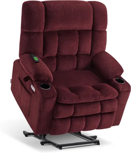 Vista 31 de MCombo Silla reclinable eléctrica de motor dual con masaje y calor para personas mayores, posición infinita, puertos USB, portavasos, tela 7890 Beige