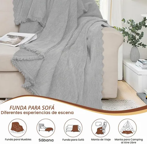 Vista 6 de HDCAXKJ Fundas de sofá de chenilla para sofá seccional, funda de sofá en forma de L con borlas, 2 piezas de fundas seccionales en forma de L