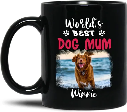 Vista 8 de Tazas de café personalizadas, regalo para cumpleaños de amantes de los perros, taza de cerámica de 11 onzas y 15 onzas, taza de café negra