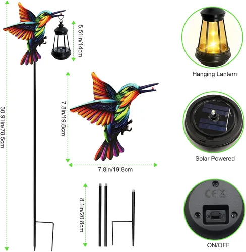 Vista 2 de Luces solares de colibrí para decoración al aire libre, estacas de colibrí con luces solares, regalos de cumpleaños para el día de la madre, luces