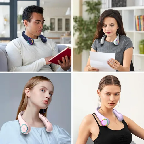 Vista 8 de Ventilador de cuello, ventilador portátil con vida útil de 5 a 17 horas, ventilador de cuello de 4000 mAh con 3 velocidades ajustables y 64 luces
