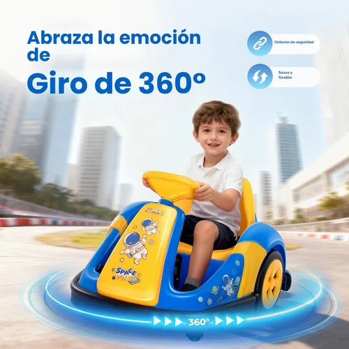 Vista 10 de coche chocón de 12V para niños pequeños con rueda grande, coche de paseo giratorio de 360° con control remoto, cinturón de seguridad, música, luces