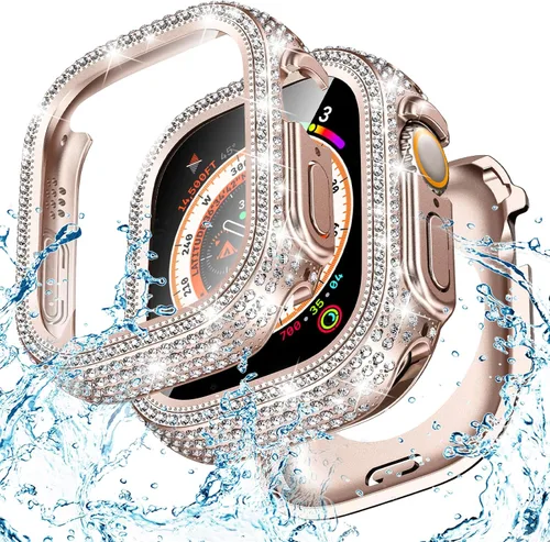 Vista 29 de Goton Funda de 40 mm impermeable con brillo para Apple Watch, protector de pantalla SE 3/2/1, Serie 6/5/4 de 40 mm, parachoques frontal de PC