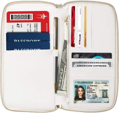 Vista 2 de Organizador de documentos de viaje - Funda RFID para pasaporte, cartera con soporte para la familia