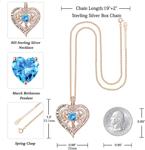 Vista 5 de Iefil Regalos de árbol de la vida para mujer, plata de ley 925, collar de piedra natal del árbol de la vida, regalo de aniversario, día de San