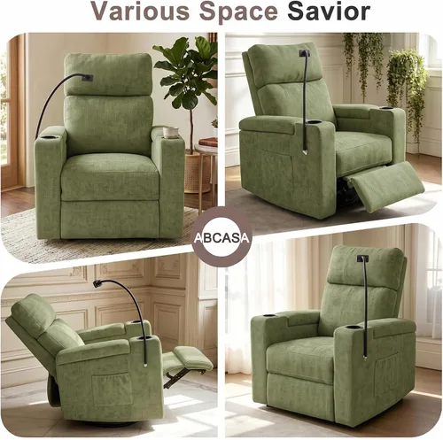 Vista 9 de ABCASA Power Recliner Rocking Chair Nursery, Swivel Glider, Green Chenille-green
