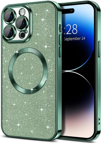Vista 32 de Hython para iPhone 12 Funda con chispas brillantes, fundas transparentes magnéticas con protector de lente de cámara [Compatible con MagSafe]