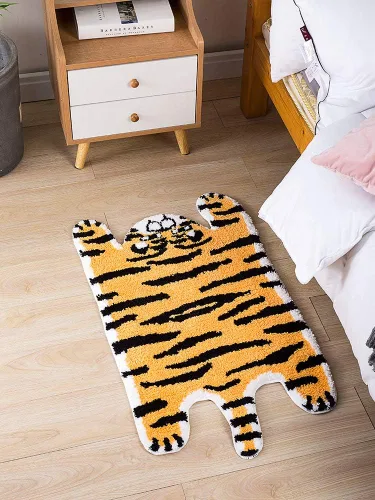 Vista 3 de HYST Alfombra de baño con forma de tigre, tapete de baño de tigre, decoración de baño, respaldo antideslizante, felpa suave de 19 x 35 pulgadas