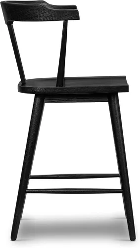 Vista 4 de Poly & BARK Enzo Taburete de mostrador – Moderno taburete de bar tapizado con respaldo curvo, asiento acolchado, tapicería premium, patas de madera