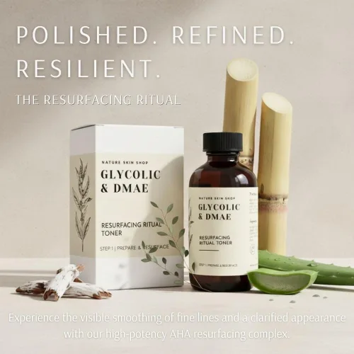 Vista 3 de Nature Skin Shop Tónico de ácido glicólico 10% con DMAE, exfoliante facial antienvejecimiento para arrugas, líneas finas y poros, estiramiento