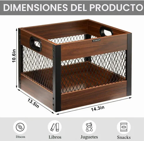 Vista 6 de X-cosrack Caja de almacenamiento de discos de vinilo, organizador de discos LP de madera, con capacidad para 60 a 80 discos cada uno, 2 paquetes