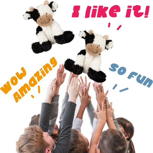 Vista 8 de Hopearl Adorable Vaca de Peluche, Juguetes de Vaca Flexible Suave, Animales de Peluche, Regalos de Cumpleaños Lindos para Niños, Niñas, Niños
