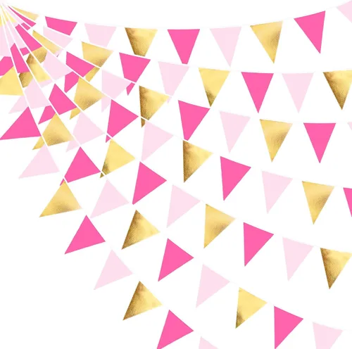 Vista 11 de Decoraciones de fiesta de vaquera de 32 pies con estampado de vaca rosa intenso, bandera triangular, banderines de tela, banderines para vaqueras