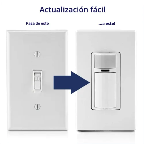 Vista 3 de Leviton Interruptor de luz con sensor de movimiento, activado por movimiento, encendido/apagado automático o encendido manual, 2A, no requiere cable