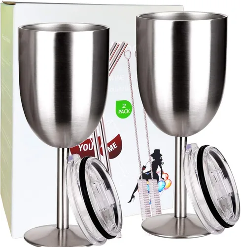 Vista 11 de AMZUShome Copas de vino de acero inoxidable. Vaso de vino de doble pared aislado al vacío con tapa y pajita. Amistad, Navidad, regalos de cumpleaños