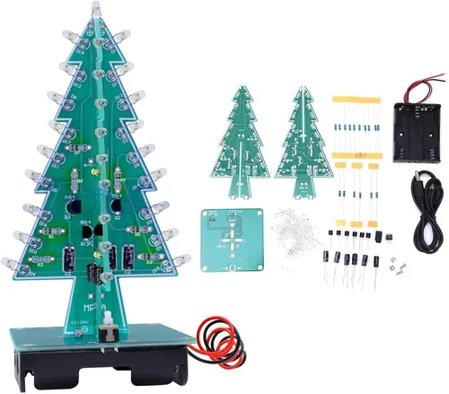 Vista 7 de Árbol de Navidad 3D, circuito flash LED, kit de árbol de Navidad para práctica de soldadura, kit de proyecto electrónico para decoración de regalo 7
