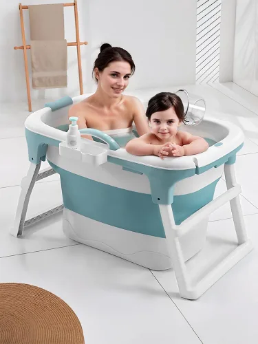 Vista 3 de Foldable Portable Soaking Tub, Collapsible Bathtub with Thermal Cover Purple