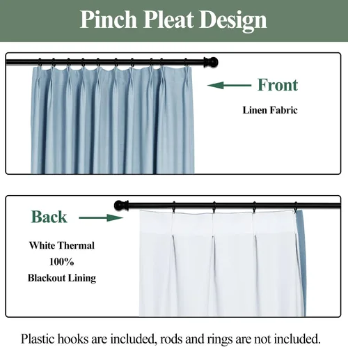 Vista 3 de Frelement Cortinas 100% opacas con forro térmico, cortinas de lino para decoración de Navidad, cortinas plisadas con aislamiento térmico