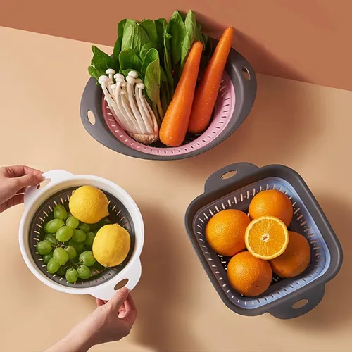 Vista 2 de Colador y colador plegable, coladores de silicona y coladores de alimentos, para verduras y frutas, esenciales de cocina