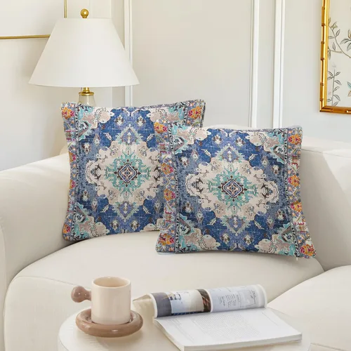 Vista 3 de Fundas de almohada con patrón bohemio de doble cara, fundas de almohada retro con diseño floral de mandala hippie, decoración retro, fundas