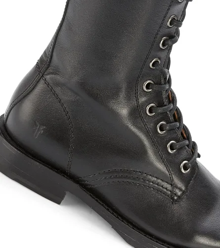 Vista 8 de Frye Veronica Botas de combate altas de 15 pulgadas para mujer, hechas de cuero de grano completo con construcción Goodyear Welt, cordones de tela
