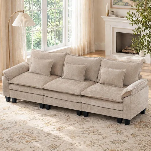 Vista 13 de IPKIG 117" Modular Sectional Cloud Couch, Modern L-Shaped Sofa with Ottoman Blanco beige