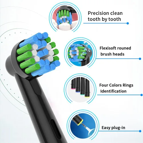 Vista 3 de 8 cabezales de repuesto compatibles con cepillo de dientes eléctrico Oral B, 4 piezas de limpieza de precisión y 4 cabezales de cepillo de limpieza