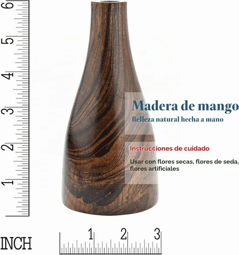 Vista 5 de Aeravida Florero de madera de árbol de mango natural de 6 pulgadas con patrón de grano artístico Florero de madera de árbol de mango Jarrón