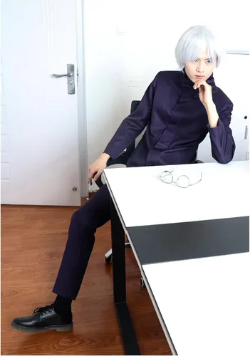 Vista 6 de DAZCOS Uniforme de EE. UU. para hombre, disfraz de anime con chaqueta vendada para los ojos