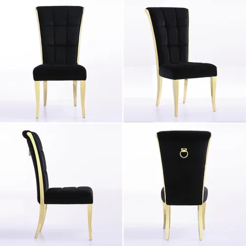 Vista 5 de ACEDÉCOR Sillas de comedor modernas de terciopelo negro y dorado, juego