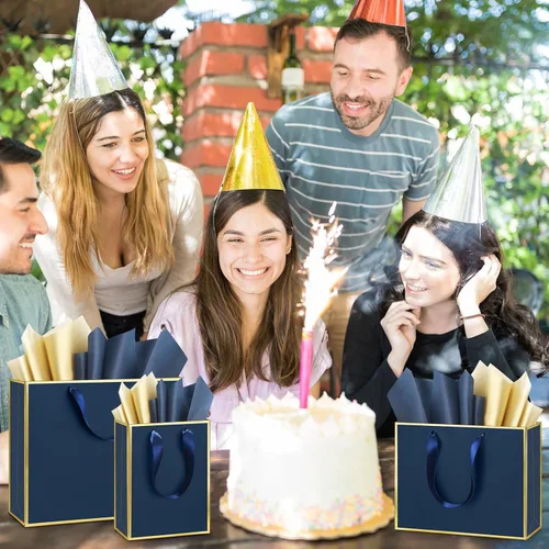 Vista 6 de Yeaqee 12 bolsas de regalo de papel metálico con asa, tamaño surtido, incluye 8, 10, 13 pulgadas, bolsa de regalo de agradecimiento de 5 sentidos