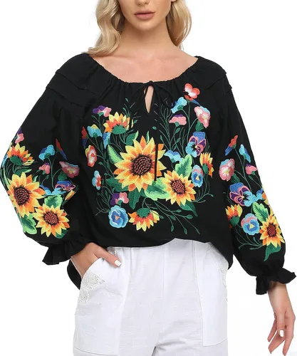 Vista 8 de YZXDORWJ Falda casual para mujer, blusa campesina mexicana bohemia, talla grande, talla XXL