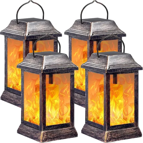Vista 13 de TomCare Luces solares de metal con llama parpadeante para exteriores, faroles colgantes para exteriores, iluminación decorativa, funciona