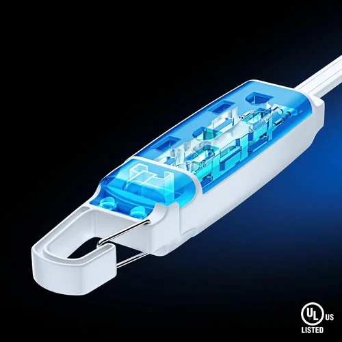 Vista 3 de Maximm Cable de extensión con sistema de gancho extraíble, cable de extensión de 3 tomas, con diseño de enchufe plano de 45° para colgar al nivel