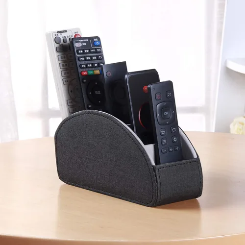 Vista 6 de Ayunga Soporte de control remoto de piel sintética, organizador remoto de TV con 5 compartimentos, mesita de noche y organizador de suministros
