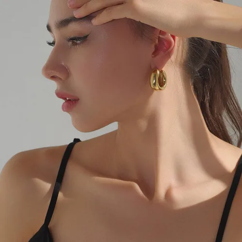Vista 4 de Aretes de aro de oro grueso para mujer gruesos chapados en oro real de 18 quilates ligeros
