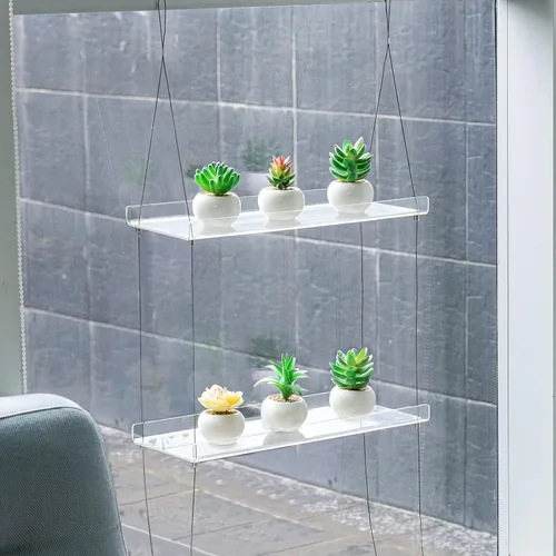 Vista 6 de Sumerflos Cajas de ventana de acrílico de 2 niveles para ventana de cocina, dormitorio, sala de estar, 16 pulgadas, flores de pared de 16 pulgadas