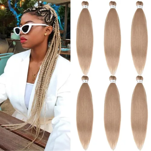 Vista 8 de Pelo trenzado corto 1B negro preestirado Extensiones de pelo trenzado para niños para trenzas de caja sin nudos, pelo trenzado preestirado de 16