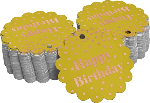 Vista 67 de Etiquetas de papel para colgar con texto en inglés «Happy Birthday» (50 unidades)