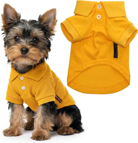 Vista 42 de Camisas Polo Parisian Pet - Camisa de Algodón Transpirable para Perros - Azul Sólido, Ropa de Verano con Capucha - Cuello con Botón para Perros