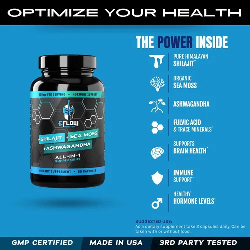 Vista 3 de eFlow Nutrition Shilajit Capsules, Ashwagandha, musgo marino [todo en 1], oligominerales [todo en 1], ácido fúlvico, Shilajit puro del Himalaya