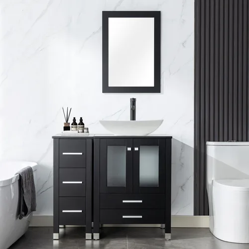 Vista 13 de LUCKWIND 36" Bathroom Vanity Combo with Sink, 24"+12.6" Width, Painted Bathroom Storage Cabinet with 5 Drawers, Including Tempered Glass Round
